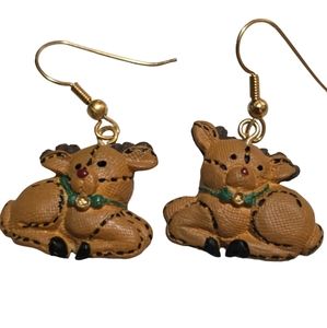 Vintage Christmas Reindeer Dangle Resin Earrings